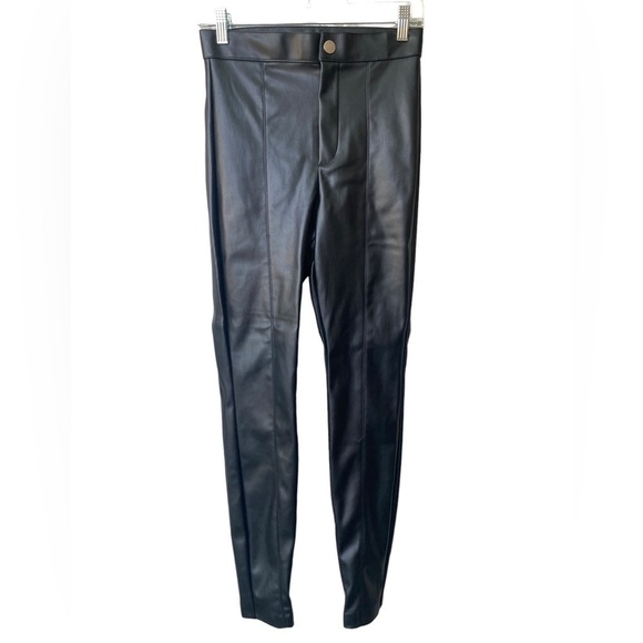 Zara Faux Leather Black High Waisted Skinny Leg Jeggings Pants Sz Small - Picture 3 of 11
